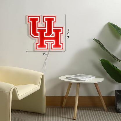 Saturday Neon Officially Licensed NCAA Houston Cougars LED Neon Light Up Sign, 15" x 14.77" - Perfect for Fans and Alumni