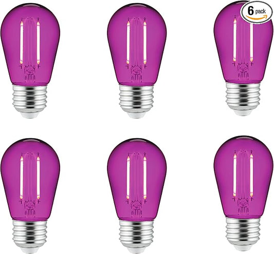 Sunlite LED S14 String Light Bulb, 2 Watts (25W Equivalent), Medium E26 Base, Party Decoration, Holiday Lighting, Transparent, Dimmable, UL Listed, Purple, 6 Count