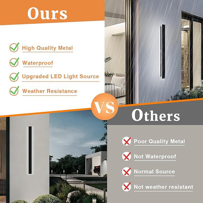 2pcs Modern Long Outdoor Wall Light 59.1in Black Exterior Wall Lighting IP65 Waterproof Garage Outdoor Wall Sconce 3000K-6000K Dimmable LED Lights Linear Wall Light for House Porch Patio