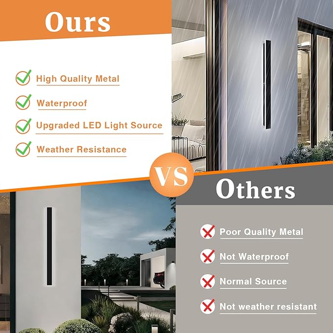 2pcs Modern Long Outdoor Wall Light 47.2in Black Exterior Wall Lighting IP65 Waterproof Garage Outdoor Wall Sconce 3000K-6000K Dimmable LED Lights Linear Wall Light for House Porch Patio