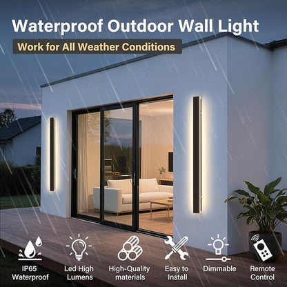 Modern Outdoor Wall Light, 31.5Inch Black LED Dimmable IP65 Waterproof with Remote Outdoor Linear Wall Sconces Exterior Lighting Fixture Porch Wall Light for House, Front Door, Garage