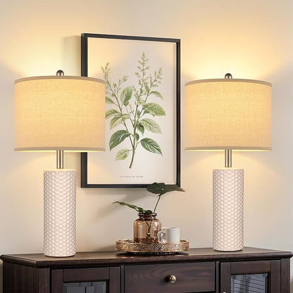 GGOYING 25.6'' Modern Ceramic Table Lamp Set of 2, Nightstand Desk Lamp No Bulb Included, Farmhouse Bedside Lamps for Bedroom, Living Room, Office