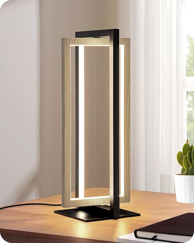 EDISHINE LED Table Lamp, Stepless Dimmable Bedside Lamp, MAX 750LM, 3 Color Temperature, Switch Control Minimalist Nightstand Lamp for Living Room Bedroom Office, Dual-Frame Rectangle