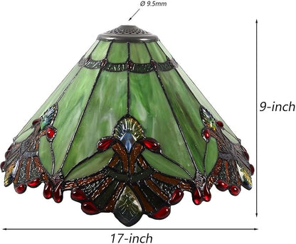 Bieye S10026 Tiffany Style Stained Glass Baroque Lampshade (17-inch Wide Green)