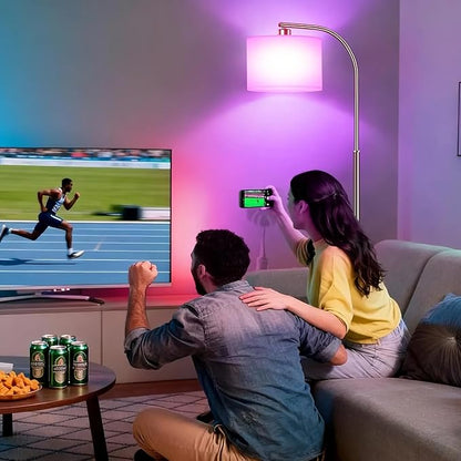 Floor Lamp for Living Room with Remote,Dimmable Standing Lamps,Modern Tall Floor Light with Smart RGB Bulb,App Control,3 Color Temperatures,Fabric Shades,Silver Floor Lamp for Bedroom Corner