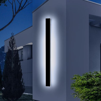 57inch Exterior Wall Light Fixture, 6000K Cold White, Modern Long Outdoor Wall Sconce, IP65 Waterproof, 50W, Black Minimalist Outside LED Strip Light for Garage, Patio, Balcony, Fence
