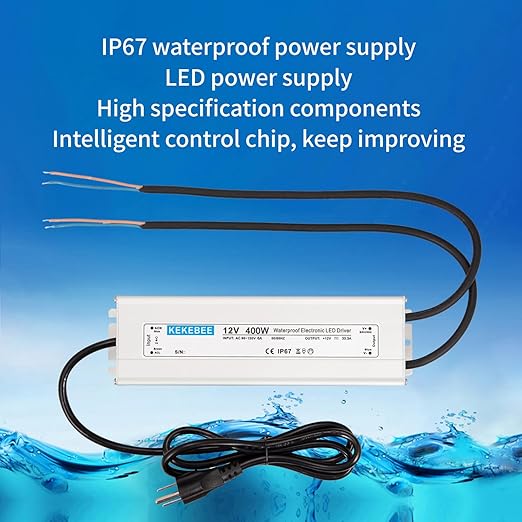 LED Driver 12V400W Waterproof Power Transformer 90-130V AC to DC 12V33.3A Switching Power Supply IP67 with 3-pin Plug Suitable for Indoor and Outdoor LED Lighting and Any 12V DC LED