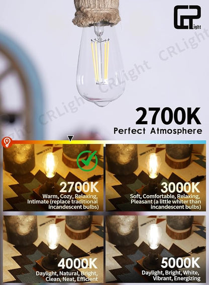 CRLight 8 Pack Vintage Dimmable LED Edison Bulbs, 2700K Warm White 8W 800LM Equivalent 80W Incandescent, E26 ST58 = ST19 Clear Glass Antique Decorative Filament Light