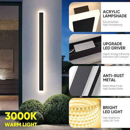 2-Pack 31.5inch Modern Outdoor Wall Lights, LED Wall Light Outdoor Lights Fixture for Patio Wall Mount, IP65 Waterproof Black Outside Lights for House, Garage, Porch (3000k)