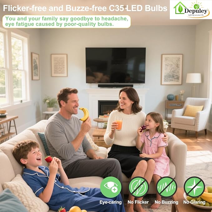 Depuley LED Light Bulbs E12: Candelabra Candle Light Bulb 4W Equivalent 40W Incandescent - LED Chandelier Light Bulbs 2700K Soft White - C35 Clear Filament Bulb E12 Base 500 LM 90+ CRI 12 Pack
