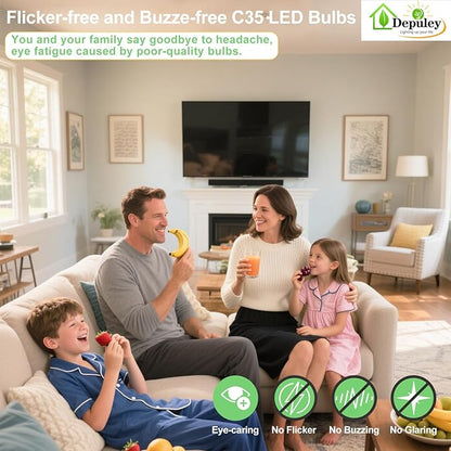 Depuley LED Light Bulbs E12: Candelabra Candle Light Bulb 4W Equivalent 40W Incandescent - LED Chandelier Light Bulbs 2700K Soft White - C35 Clear Filament Bulb E12 Base 500 LM 90+ CRI 12 Pack