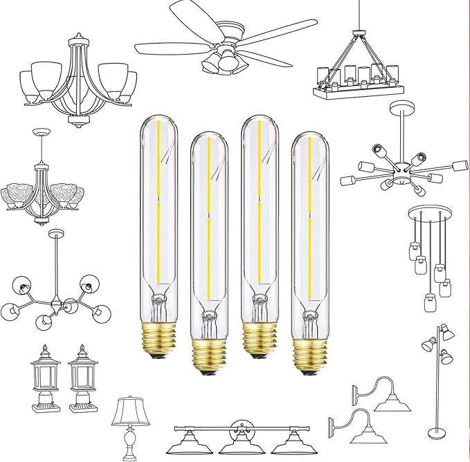 T10 LED Bulb 4W Equal E26 LED Bulb 40 Watt dimmable Neutral White 4000K E26 Edison Bulb AC120V 400lm Tubular Light Bulb T9 for Rustic Pendant,Island,Chandeliers,Wall sconces Pack of 4