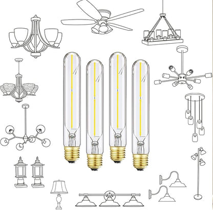 T10 LED Bulb 4W Equal E26 LED Bulb 40 Watt dimmable Neutral White 4000K E26 Edison Bulb AC120V 400lm Tubular Light Bulb T9 for Rustic Pendant,Island,Chandeliers,Wall sconces Pack of 4