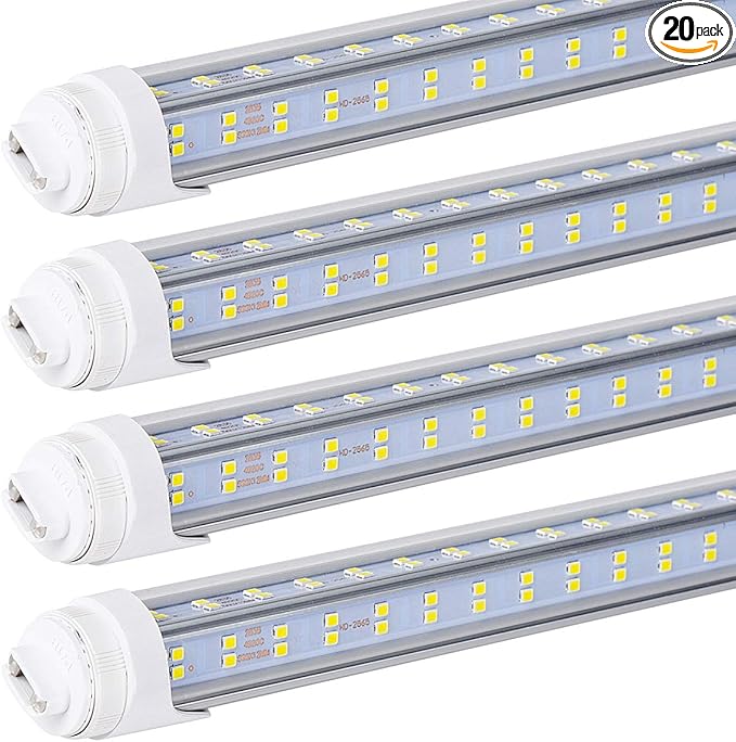 8Ft LED Light Tube, 120W 18800Lm 6500K,R17D/HO Base 270 Degree V Shape LED Chip Bulbs, Dual-End Powered,Clear Cover - 20 PCS