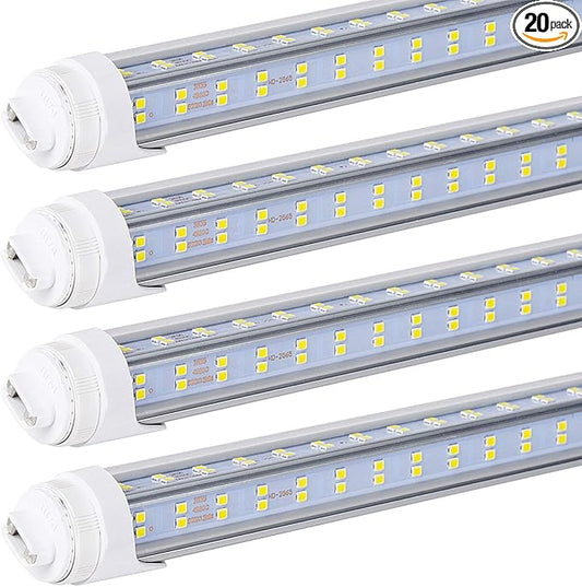 8Ft LED Light Tube, 120W 18800Lm 6500K,R17D/HO Base 270 Degree V Shape LED Chip Bulbs, Dual-End Powered,Clear Cover - 20 PCS