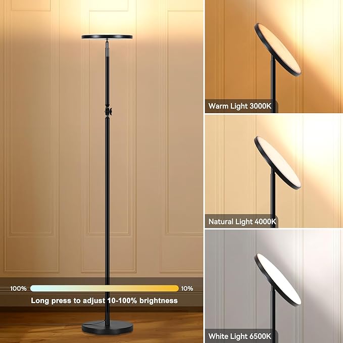 Floor Lamps for Living Room, 30W Super Bright LED Floor Lamp, Stepless Dimmable Tall Standing Lamp, Torchiere Floor Lamps with Touch Control, Modern Floor Lamp for Bedroom, Office