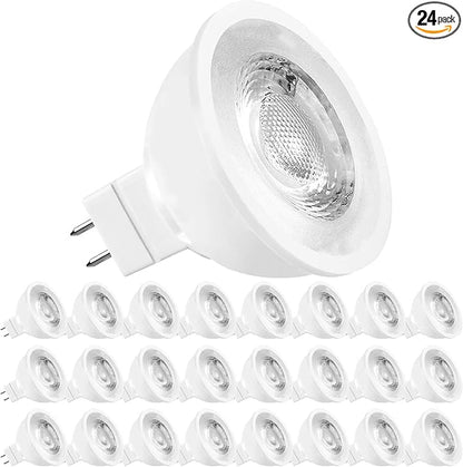 LUXRITE MR16 LED Bulb 50W Equivalent, 12V, 4000K Cool White Dimmable, 500 Lumens, GU5.3 LED Spotlight Bulb 6.5W, Enclosed Fixture Rated, Perfect for Track and Home Lighting (24 Pack)