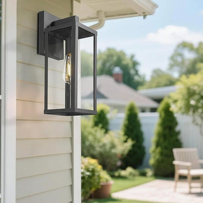 Outdoor Wall Light with Clear Glass, Anti-Rust Exterior Wall Sconce, Weather Resistant Outdoor Lantern, Exterior Lighting for Porch, Patio, Garage, Entryway (Black, 15.5" Height-2 Pack)