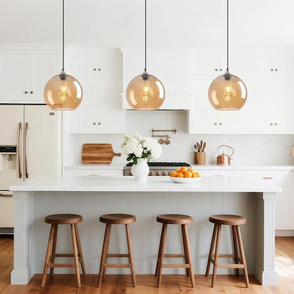 Amber Glass Pendant Lights Kitchen Island Globe Pendant Light Fixtures Modern Pendant Lighting for Bedroom Living Dining Room Light Fixture (9.84 in, 1 Pack)