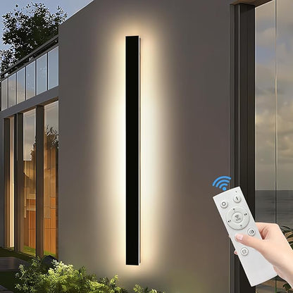 71inch Modern Outdoor Wall Light, 3000K-6000K Dimmable Outside Wall Sconce, Black Exterior Lighting Fixture, IP65 Waterproof Linear Long Garage Lights for Porch Patio with Remote Control