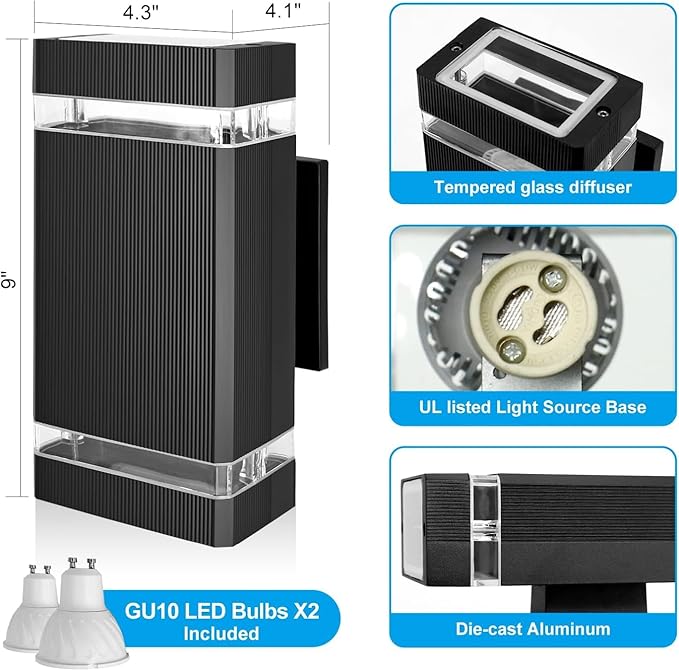 Dusk to Dawn Outdoor Wall Light Modern Up Down LED Wall Sconce, Aluminum Waterproof Exterior Lighting Fixture Porch Lights for House Patio Sensor ETL