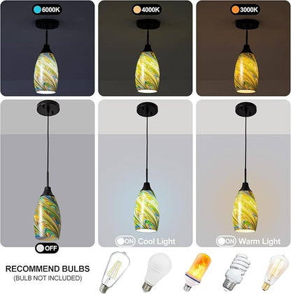 Mini Glass Pendant Light 4.72" Oval Pendant Lights 3-Pack Handblown Colorful Art Glass Hanging Pendant Light for Kitchen Island Dining Room Living Foyer Hallway Entry Matte Black Metal