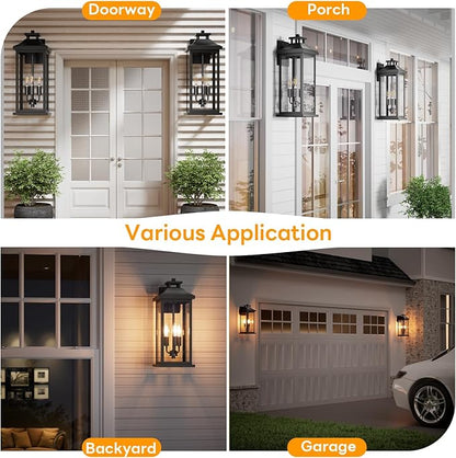 Large Outdoor Light 3-Light 20" Black Exterior Lighting Fixture, Modern Outside Wall Mounted Porch Sconce, Waterproof Patio Garage Garden Carriage Lantern Lamp for House E12, 1-Pack