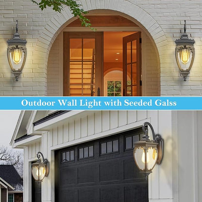 Outdoor Wall Light Fixtures, 18.7 Inch Exterior Wall Lantern Waterproof Sconce, Porch Lights with seeded Glass Shade, Outside Exterior Lights Fixtures for Patio Garage. (Bulbs Not Included)