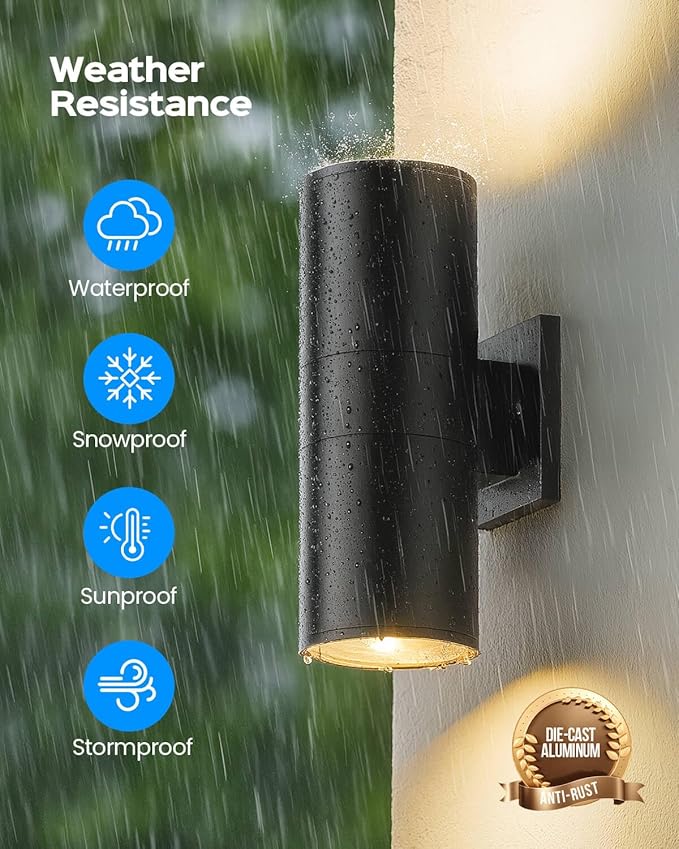 KIZON Modern Outdoor Wall Lights with Dusk to Dawn Sensor, Cylinder Outdoor Light Fixture Wall Mount with Matte Black Finish, Outside Sconce Lights for House Porch with Bulbs Included, ETL Listed