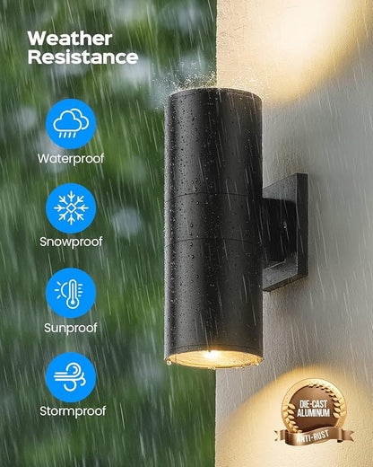 KIZON Dusk to Dawn Outdoor Lighting 2 Pack, Modern Outdoor Wall Lights Black Exterior Lighting Fixtures Wall Mount with E26 Base, Waterproof Sconce Porch Light with Bulbs Included, ETL Listed