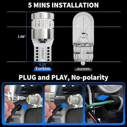 Yorkim 194 LED Bulb 6300K Blue, 168 2825 W5W T10 LED Light Bulb Error Free for License Plate, Dome, Map, Courtesy, Side Marker Lights, Pack of 2