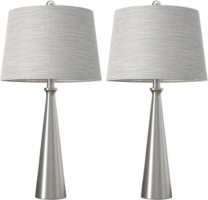 Oneach 25.75" Modern Table Lamp Set of 2, Bedside Lamps with USB Ports, Silver Nightstand Lamps Set for Living Room Bedroom House Bedside Home Office Family