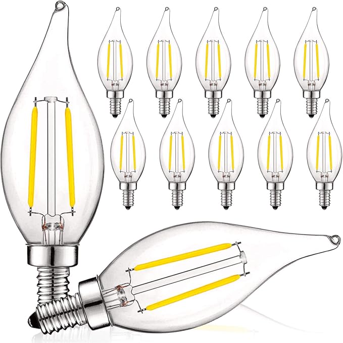 LUXRITE 4W Vintage Candelabra LED Bulbs Dimmable, 400 Lumens, 4000K Cool White, Chandelier Light Bulbs 40W Equivalent, Flame Clear Glass, Filament Candle Bulb, UL Listed, E12 Base (12 Pack)