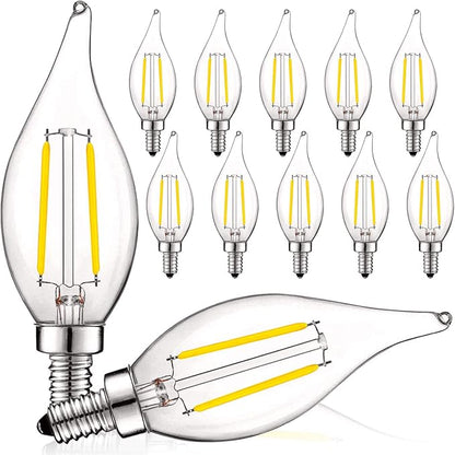LUXRITE 4W Vintage Candelabra LED Bulbs Dimmable, 400 Lumens, 4000K Cool White, Chandelier Light Bulbs 40W Equivalent, Flame Clear Glass, Filament Candle Bulb, UL Listed, E12 Base (12 Pack)