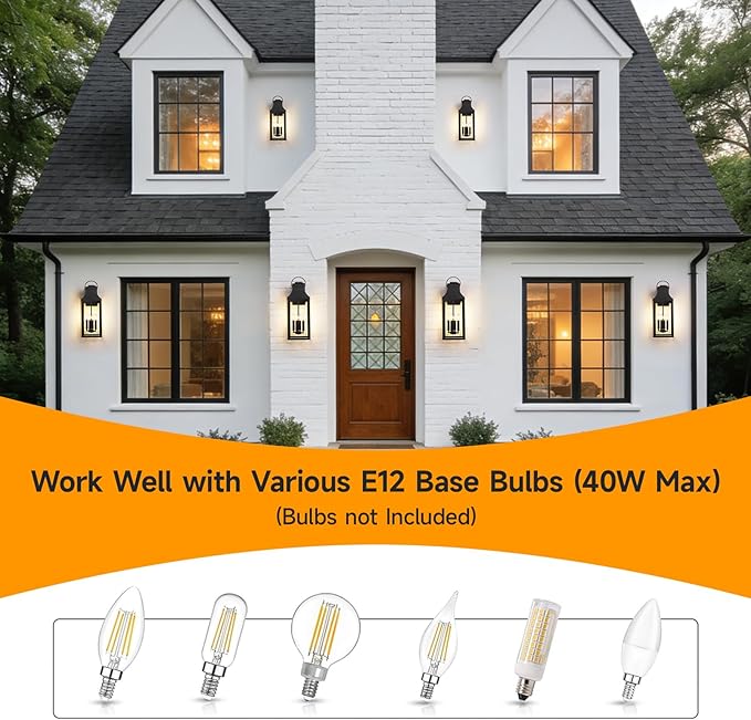 tewei 25'' Dusk to Dawn Outdoor Wall Light, Large Black Outdoor Porch Light Waterproof Patio Lanterns, Exterior Wall Mount Lighting Fixtures, 4-Light Outside Garage Sconces for House Front, 1-Pack