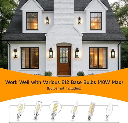 tewei 25'' Dusk to Dawn Outdoor Wall Light, Large Black Outdoor Porch Light Waterproof Patio Lanterns, Exterior Wall Mount Lighting Fixtures, 4-Light Outside Garage Sconces for House Front, 1-Pack