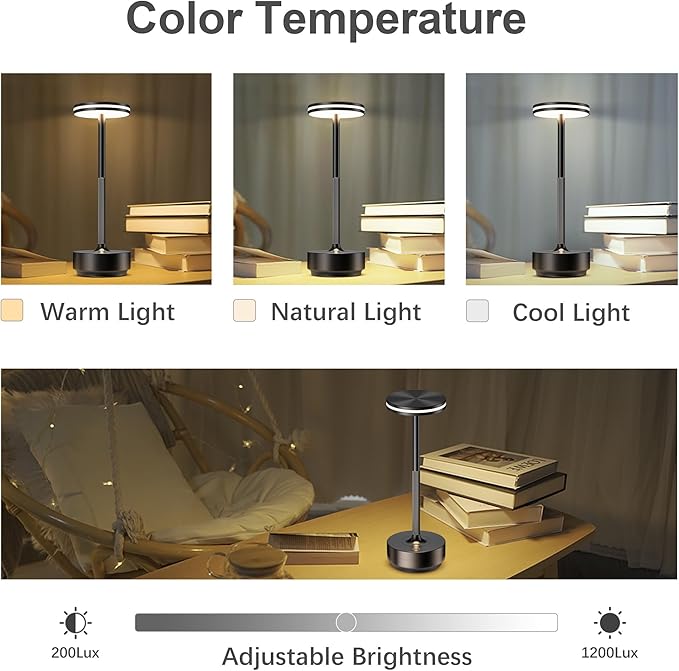 Hapfish Rechargeable Cordless Table Lamps, 5000mAh Battery Operated Lamp, 3 Color Modes, Dimmable, LED Table Lamps for Living Room,Outdoor, Dinner,Patio,Restaurant – Black
