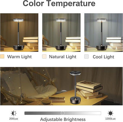 Hapfish Rechargeable Cordless Table Lamps, 5000mAh Battery Operated Lamp, 3 Color Modes, Dimmable, LED Table Lamps for Living Room,Outdoor, Dinner,Patio,Restaurant – Black