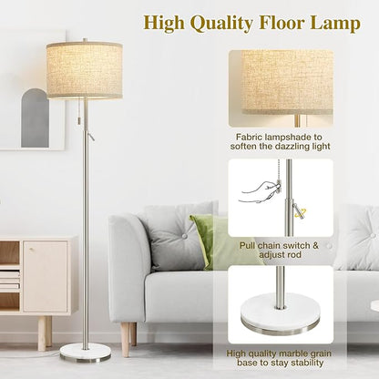 GyroVu Marble Floor Lamp, Adjustable Height Standing Lamp with Marble Base Tall Lamp with Pull Chain Switch Floor Lamps for Living Room, Bedroom & Office Bulbs Not Included(Silver)