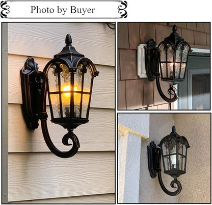 LONEDRUID Dusk to Dawn Sensor Outdoor Wall Light Fixtures Black Roman 17.71" H Exterior Wall Lantern Waterproof Sconce Porch Lights Wall Mount for House Garage Doorway, ETL Listed