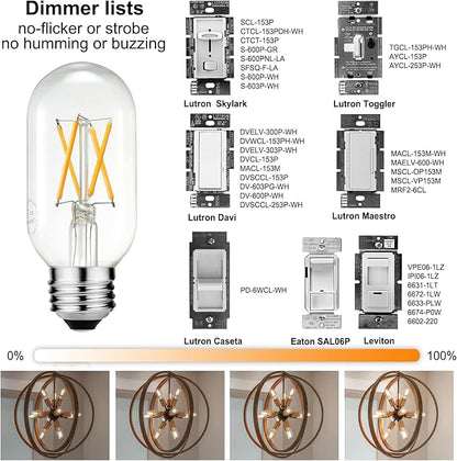 LiteHistory E26 LED Bulb 6W Equivalent e26 led Bulb 60 Watt Dimmable Warm White 2700K E26 Edison Bulb AC120V 600lm Tubular T14 T45 LED Bulb for Pendant, Sputnik,Vanity,Chandeliers Pack of 6