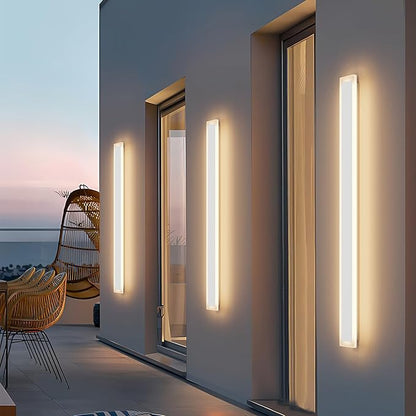 2 Pack 39.4In Long Outdoor Wall Light,Modern Outdoor Wall Sconces IP65 Waterproof Linear Exterior Wall Lights 3000K for Porch House Courtyard(White)