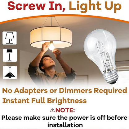 6-Pack 78796&043168787963 Halogen Light Bulbs, 43W A19 E26 Base 120V, 60W Equivalent, Replacement Bulbs for Table Lamps & Enclosed Fixtures
