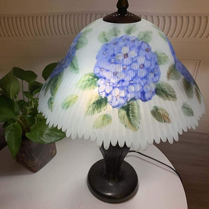 Bieye L10780 Hydrangea Flower Hand-Painted Glass Table Lamp with Metal Base, Blue, 13" W x 19" H