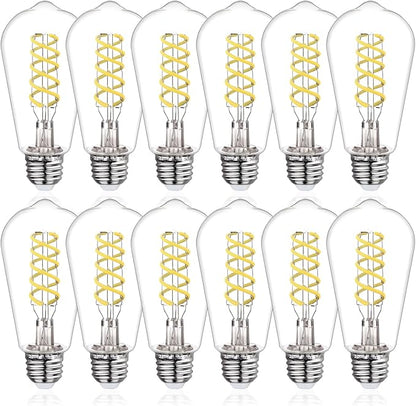 ST58 Edison Bulbs 60 Watt Led, 5000K Vintage Light Bulbs, E26 Led Bulb 6W Dimmable Plastic 600LM, Antique Decorative Filament LED Bulb for Bedroom Office Fan Lights Ceiling Fixtures 12 Pack