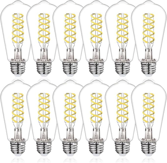 ST58 Edison Bulbs 60 Watt Led, 5000K Vintage Light Bulbs, E26 Led Bulb 6W Dimmable Plastic 600LM, Antique Decorative Filament LED Bulb for Bedroom Office Fan Lights Ceiling Fixtures 12 Pack