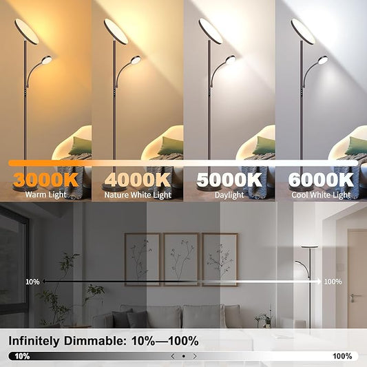 Floor Lamps for Living Room,42W Super Bright LED Floor Lamp,2-in-1 Dimmable Standing Lamp with Reading Light,69'' Tall Lamp with Remote & Touch Control, Modern Floor Lamp for Bedroom,Office