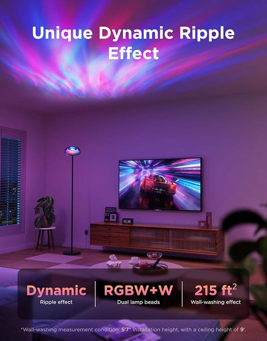 Govee Uplighter Floor Lamp for Living Room, RGBIC Ripple Projector, Floor Lamp for Bedroom, Compatible with SmartThings, Alexa, and Matter, LED Modern Corner Floor Light, Warm Cool White Standing Lamp
