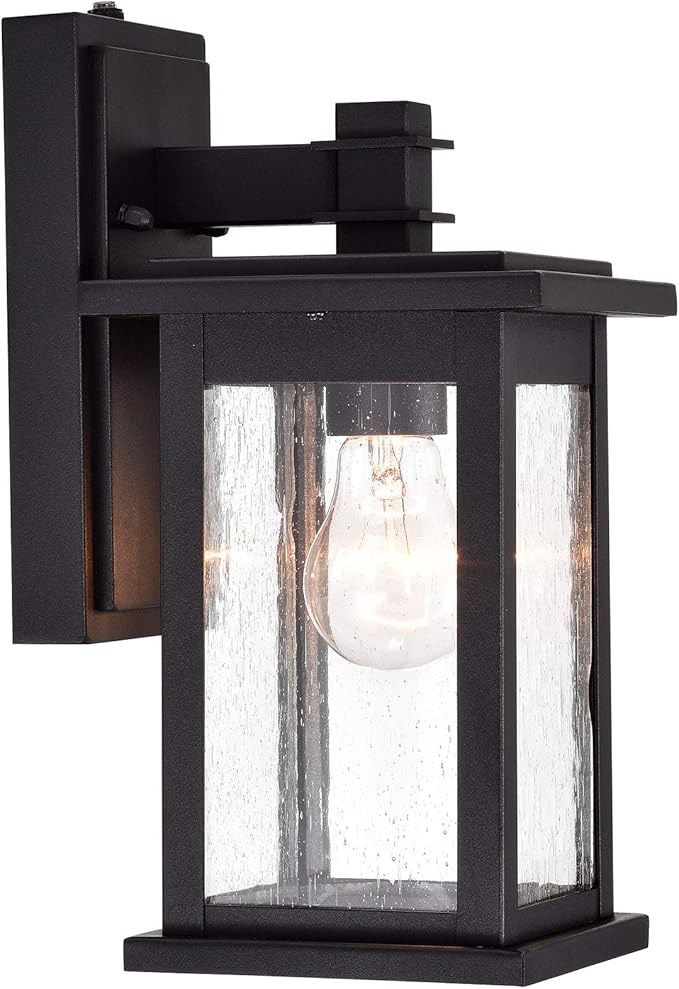 MICSIU Dusk to Dawn Sensor Outdoor Lighting Fixture, Textured Black Exterior Wall Sconce with Clear Seedy Glass, 12.25 Inch Outside Wall Lights for House,Garage, Patio, Doorway, Pathway, Balcony