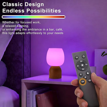 Small RGB Table Lamp for Bedroom, Remote Control Color Changing Desk Lights, with White Opal Glass Lamp Shade, for Living Room Nightstand,Light Brown